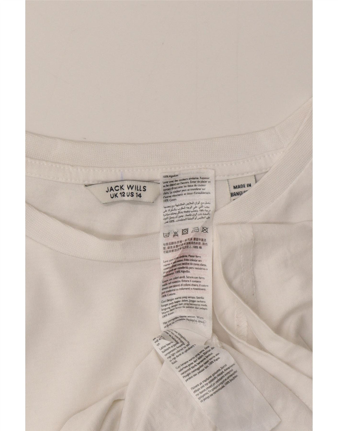 JACK WILLS Dame T-Shirt Top UK 12 Medium Hvid Bomuld