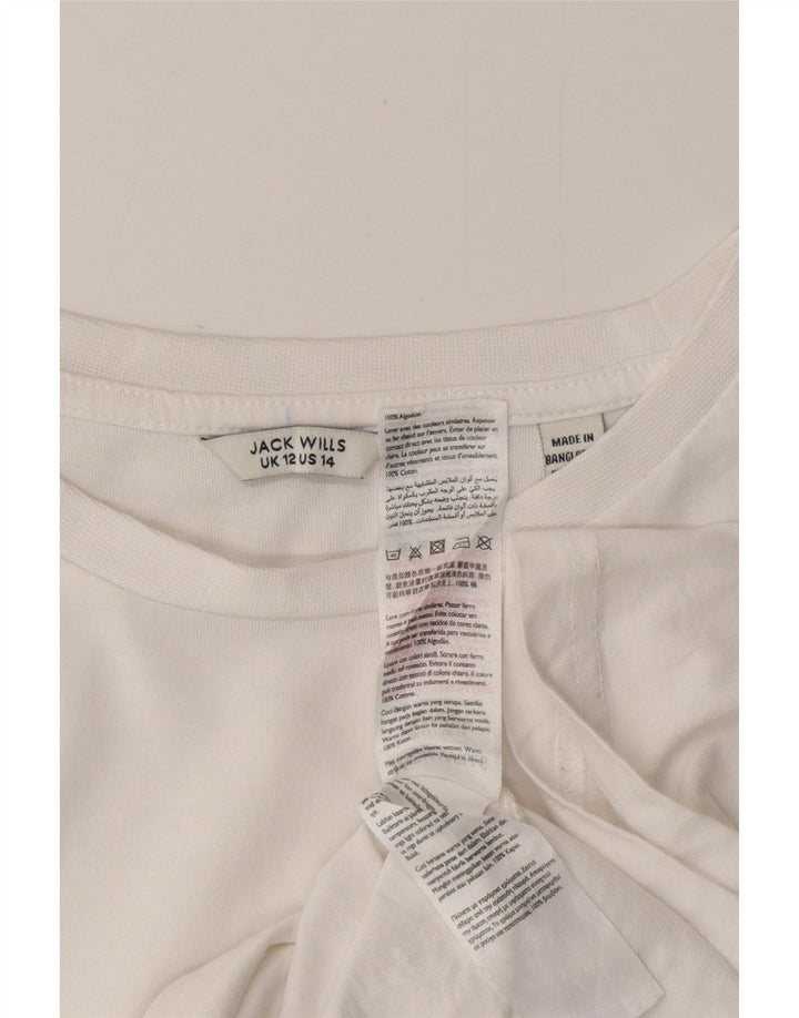 JACK WILLS Dame T-Shirt Top UK 12 Medium Hvid Bomuld
