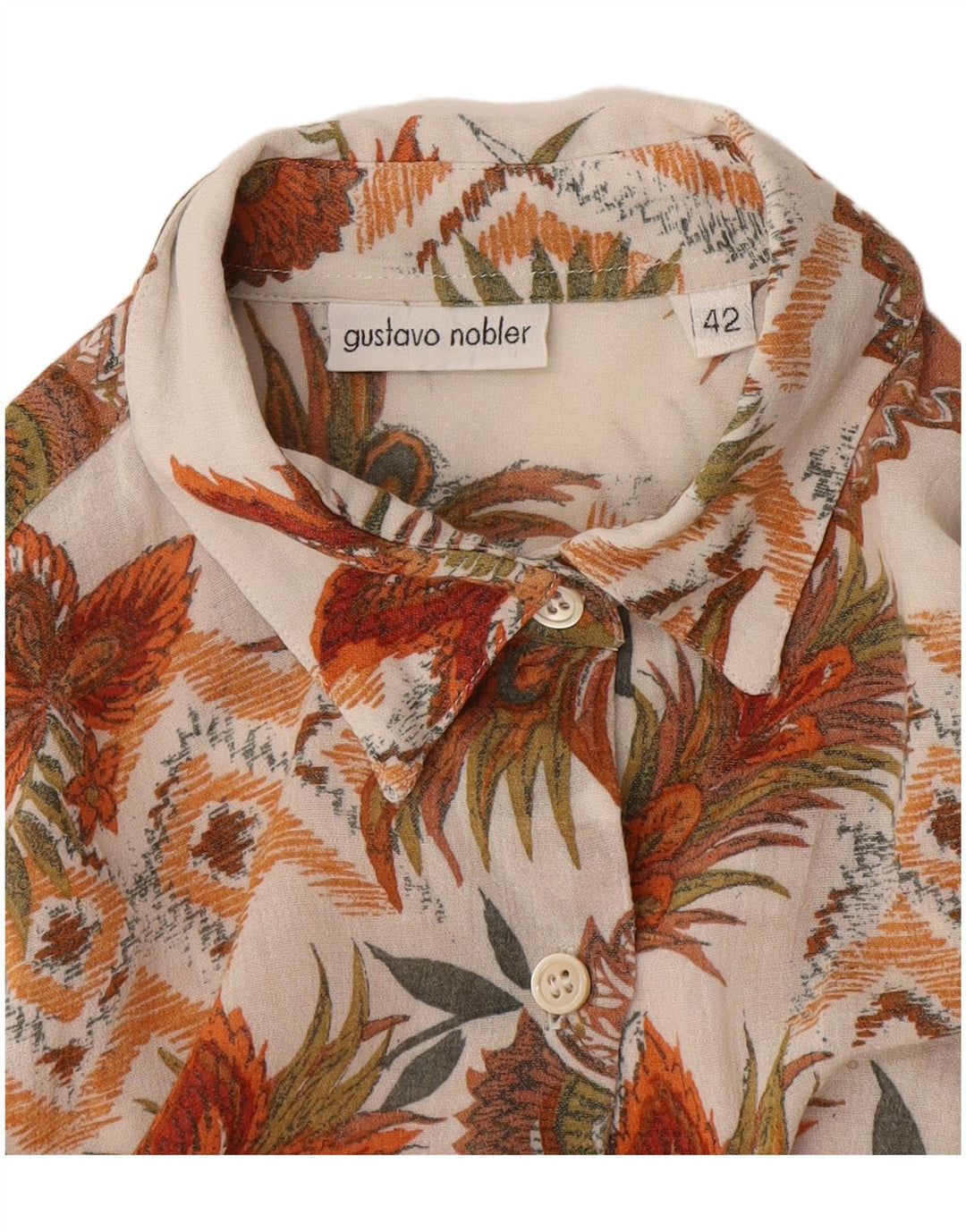 Vintage kortærmet skjorte til kvinder EU 42 Large Off White Floral