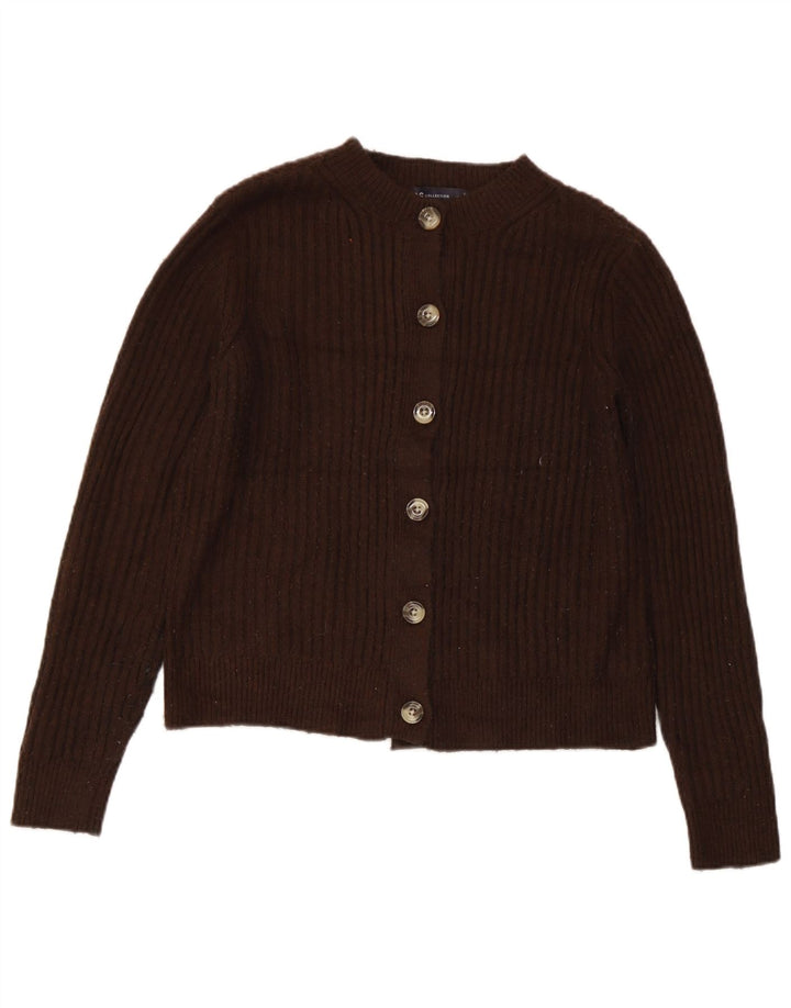 Marks & Spencer Womens Crop Cardigan Sweater UK 10 Small Brown Polyester