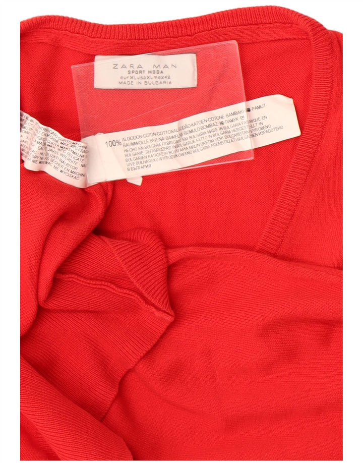 Zara Herre V-hals sweater XL Rød Bomuld