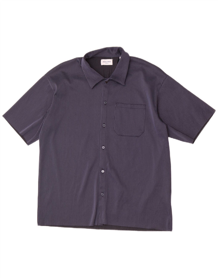 Jack & Jones kortærmet herreskjorte Stor marineblå stribet polyester