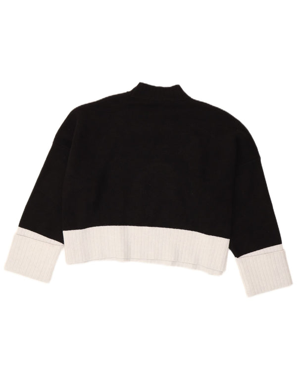 Zara Womens Crop 3/4-ærmet trøje med skildpaddehals UK 14 Medium Sort