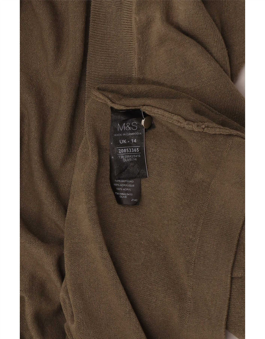 Marks & Spencer Dame Longline Open Cardigan Sweater UK 14 Medium Khaki
