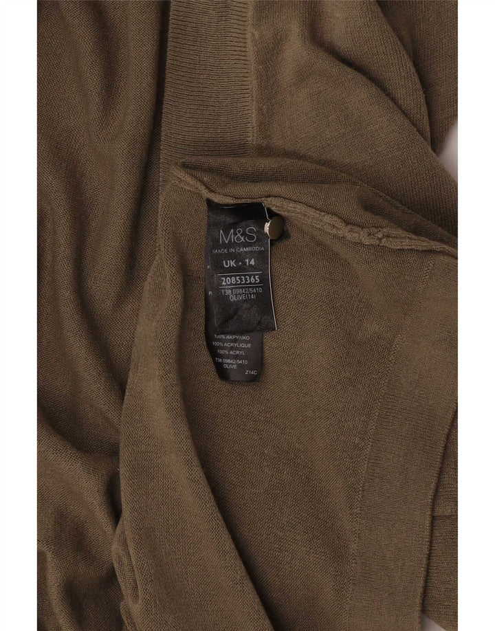 Marks & Spencer Dame Longline Open Cardigan Sweater UK 14 Medium Khaki
