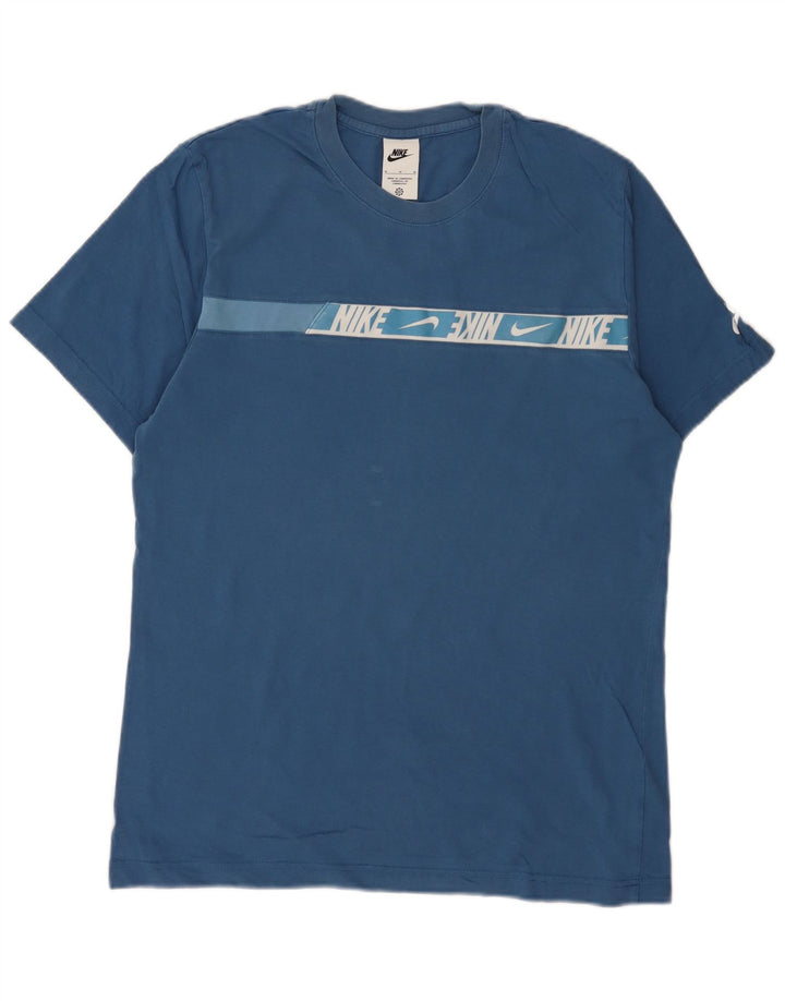 Nike Grafisk T-shirt top mellemblå bomuld til mænd