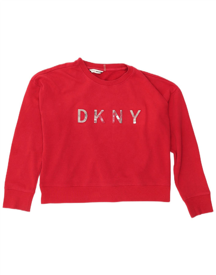 DKNY Womens Crop Graphic Sweatshirt Jumper UK 14 Large Red Bomuld