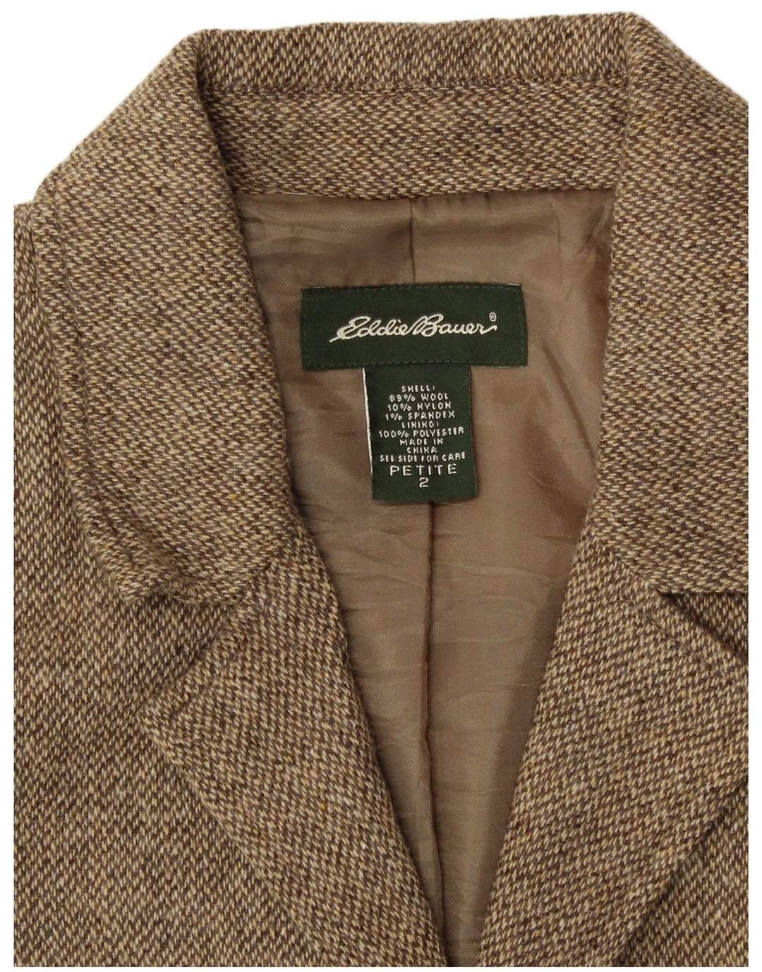 EDDIE BAUER Dame Petite 3-knaps blazerjakke US 2 XS Beige Flecked