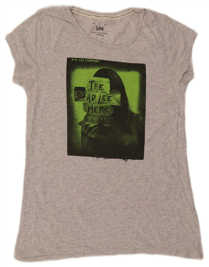 Lee Dame Grafisk T-Shirt Top UK 12 Medium Grå Bomuld