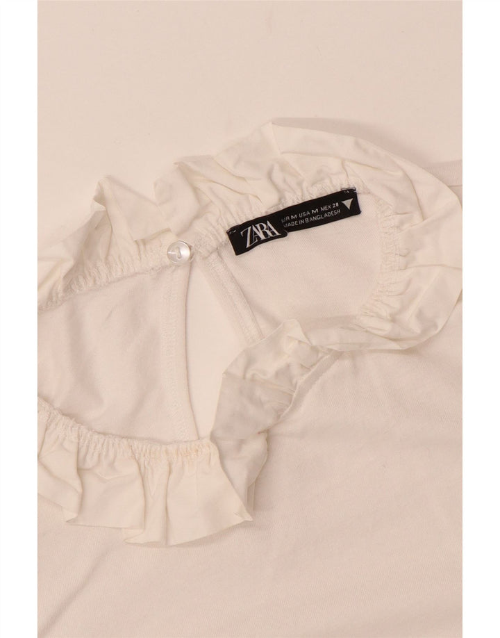 ZARA Dame Crop Langærmet Bluse Top UK 12 Medium Off White
