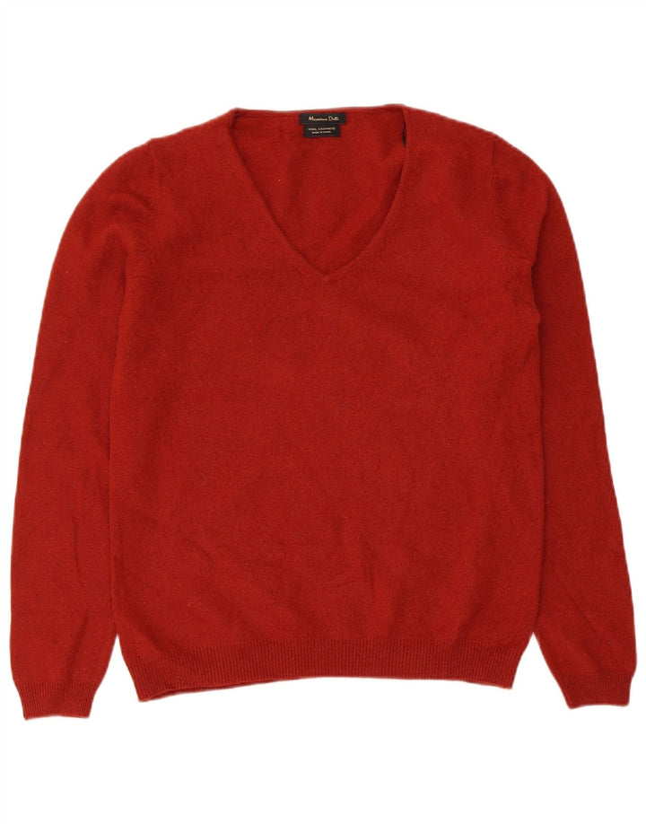 MASSIMO DUTTI Dame V-hals sweater UK 14 Stor rød uld