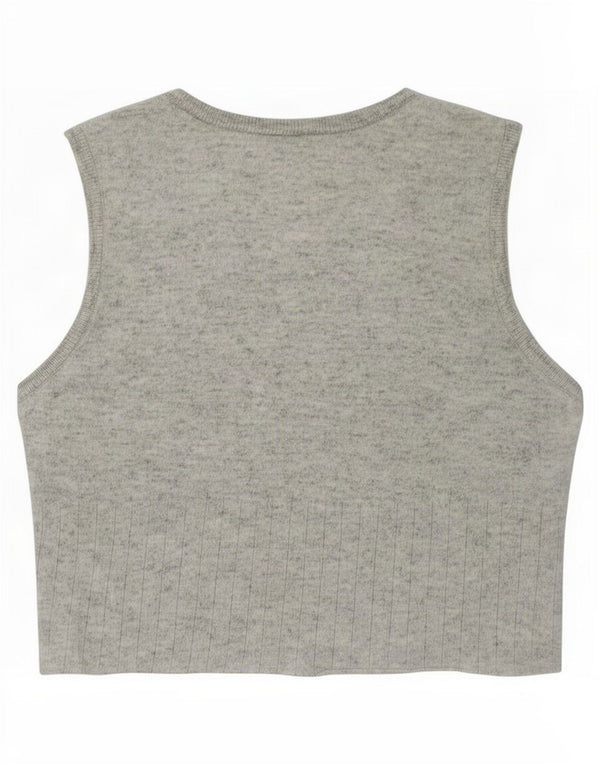 Sisley Womens Crop Vest Tank Top UK 10 Small Grey Wool