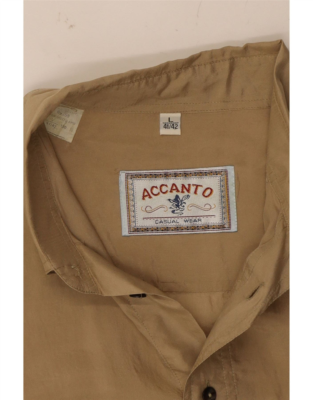 ACCANTO Mens Short Sleeve Shirt Size 41/42 Large Beige Silk Vintage Accanto and Second-Hand Accanto from Messina Hembry 