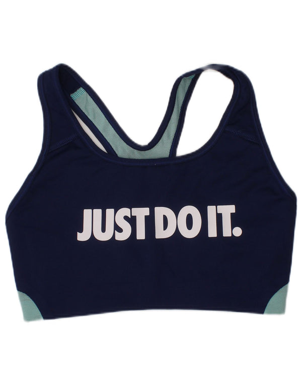 Nike Dame Dri Fit Grafisk Sport BH-vest Top Small Navy Blue Sports