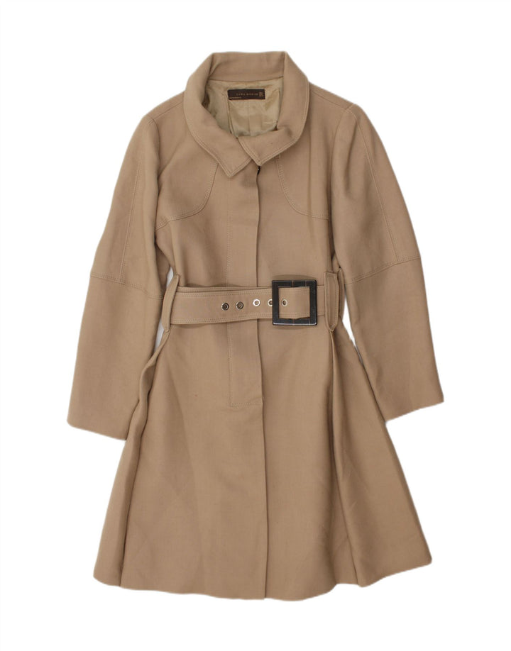 Zara Dame Overfrakke UK 14 Stor Beige Uld