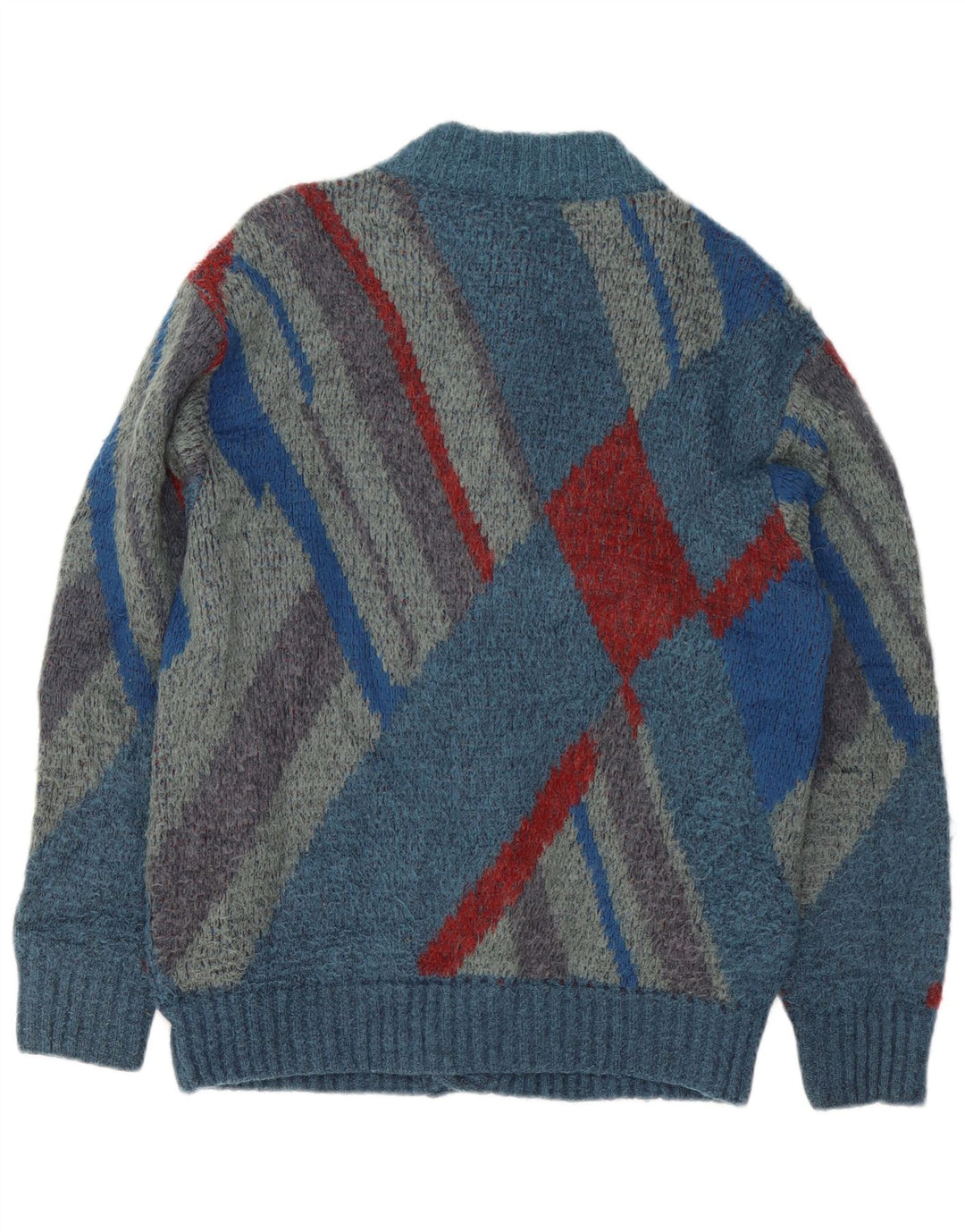 Maglificio Herre Cardigan Sweater IT 48 Medium Blue Geometric Acryl