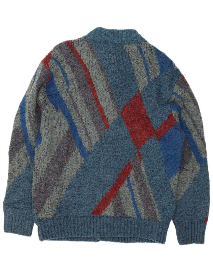 Maglificio Herre Cardigan Sweater IT 48 Medium Blue Geometric Acryl