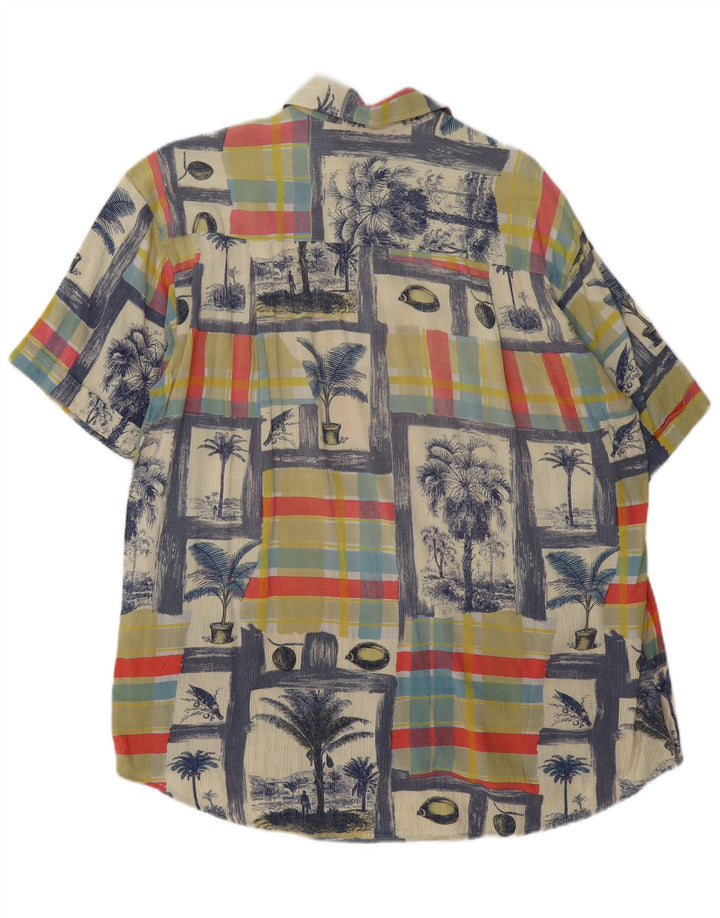 Vintage kortærmet herreskjorte Stor flerfarvet patchwork