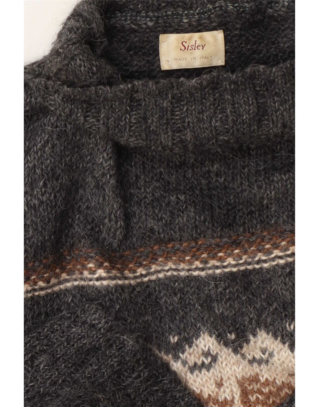 Sisley Dame Turtle Neck Jumper Sweater UK 16 Stor Grå Geometrisk