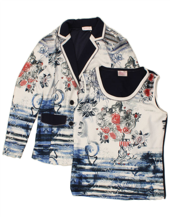 LIBRA Womens 2 Button 2 Piece Set UK 12 Medium Navy Blue Floral Polyester Vintage Libra and Second-Hand Libra from Messina Hembry 