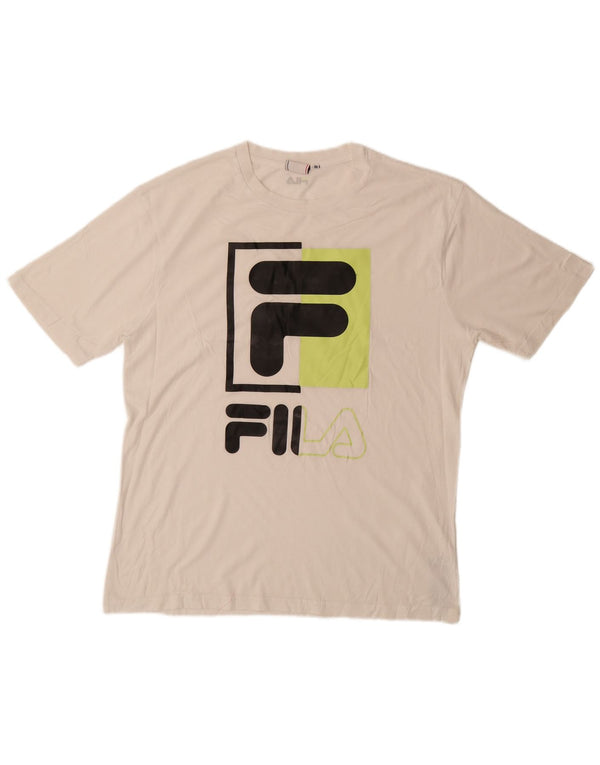 Fila Herre Grafisk T-Shirt Top Medium Hvid Bomuld