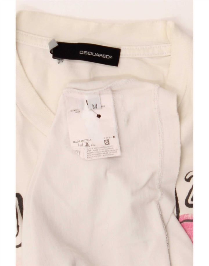 Dsquared2 Herre grafisk T-shirt Top Medium Hvid Bomuld