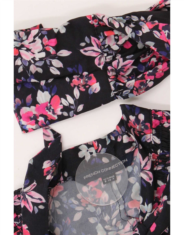 French Connection Dame Asymmetrisk Bluse Top UK 8 Small Navy Blue Floral