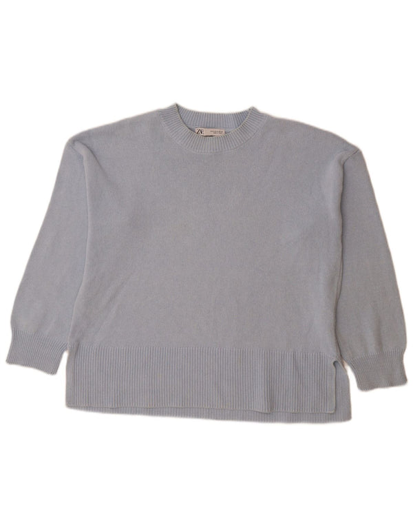 Zara Dame Oversized Crew Neck Jumper Sweater UK 14 Medium Blue Cotton