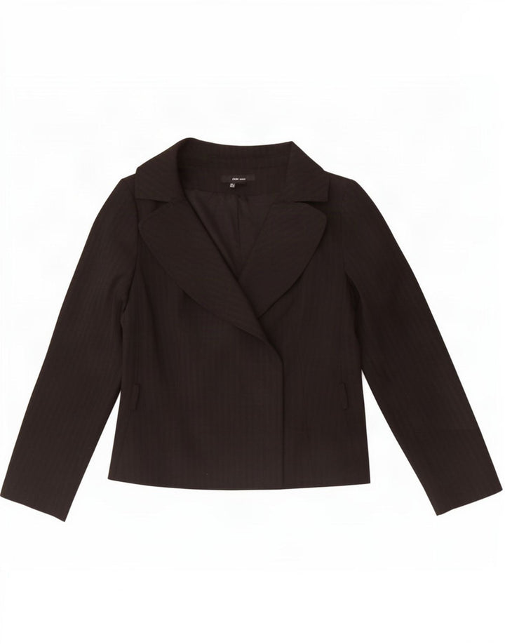Zara Dame Blazer Jacket UK 14 Stor sortstribet polyester