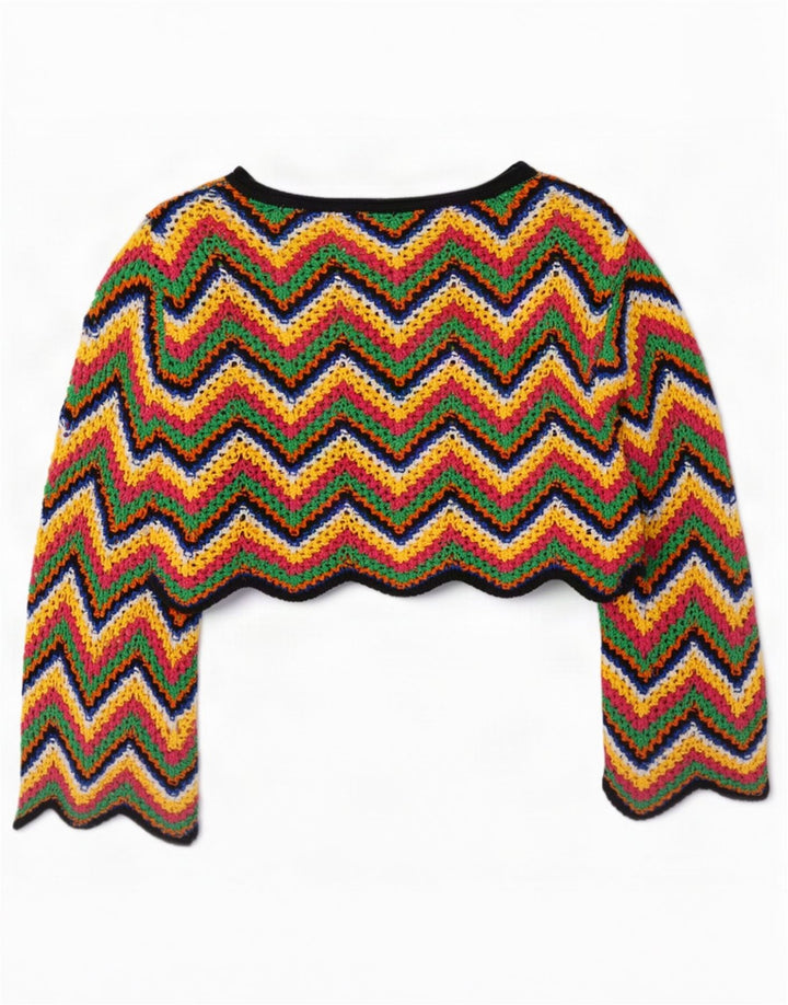 Zara Womens Oversized Crop Bluse Top UK 10 Small Multicolor Chevron