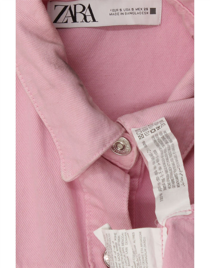 ZARA Dame Oversized Denim Jacket UK 10 Small Pink Bomuld