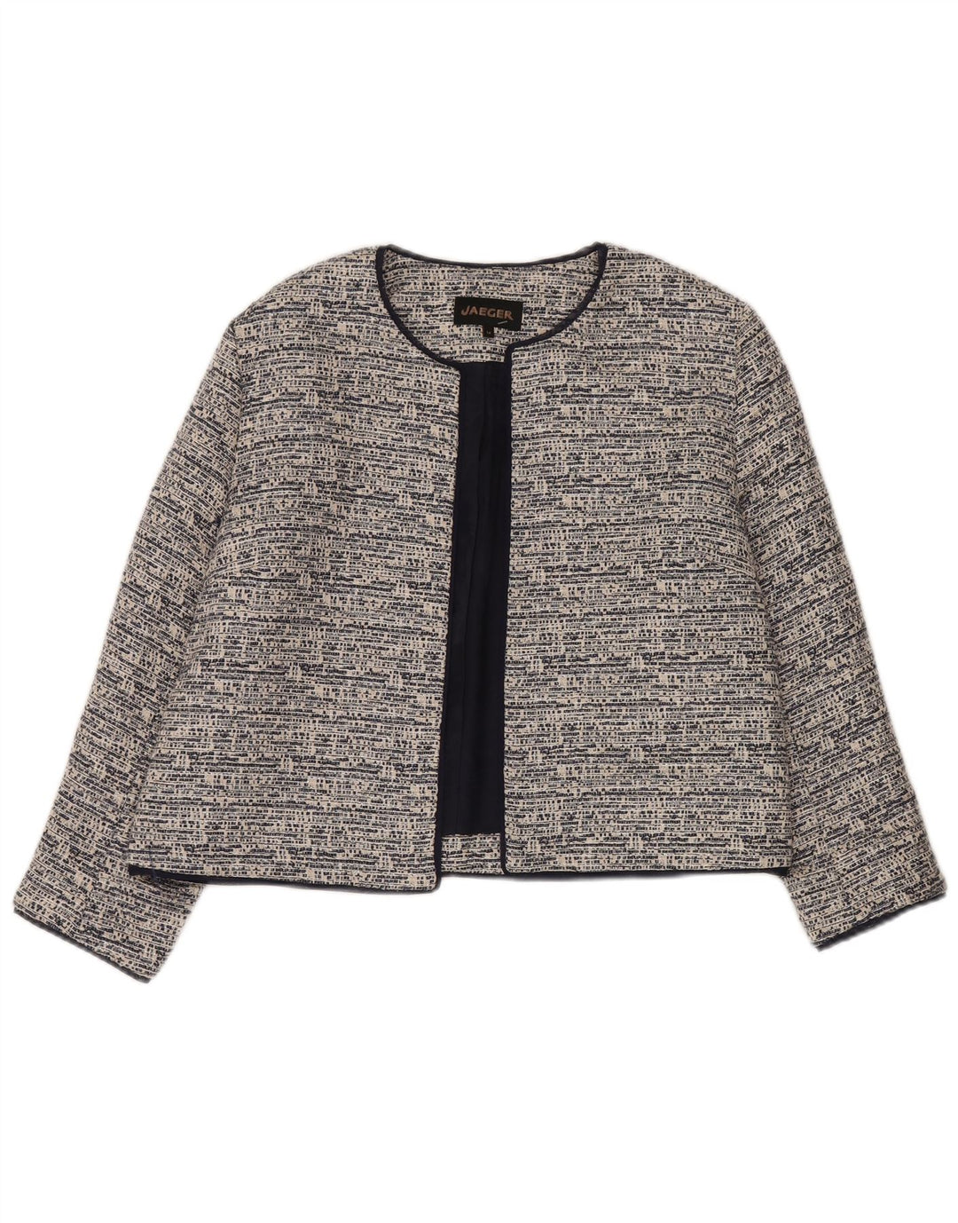 Jaeger Womens Crop Open Blazer Jacket UK 14 Large Grå Bomuld