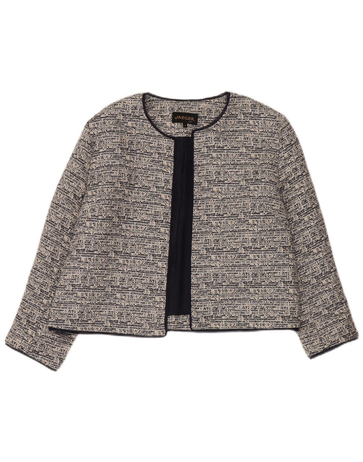 Jaeger Womens Crop Open Blazer Jacket UK 14 Large Grå Bomuld