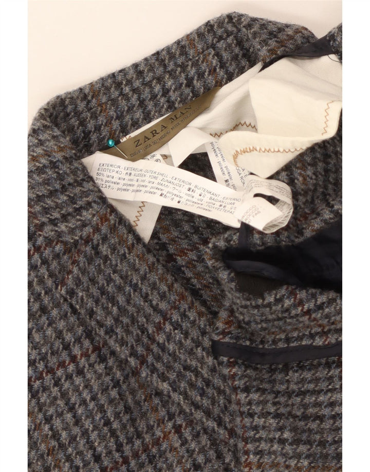 Zara Herre 2-knaps blazerjakke EU 48 Medium Grey Houndstooth Uld