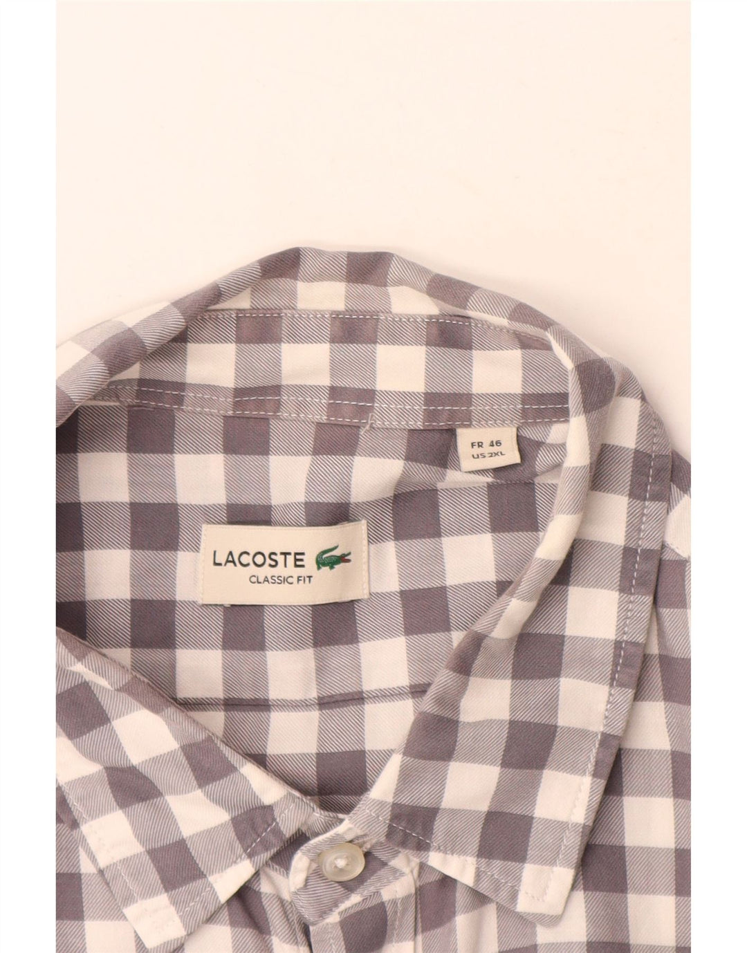 Lacoste Herre Classic Fit Skjorte Størrelse 46 2XL Grå Gingham Bomuld
