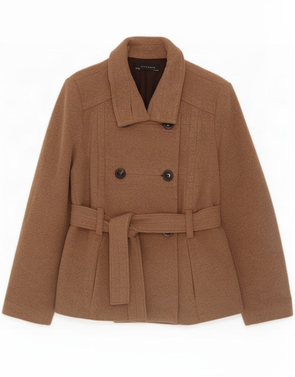 Zara Womens Pea Coat UK 14 Large Brown Wool