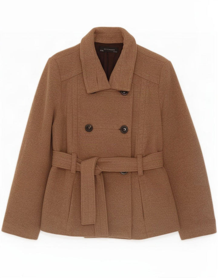 Zara Womens Pea Coat UK 14 Stor Brun Uld