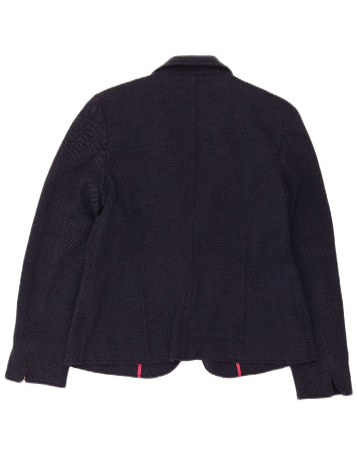 Joules Dame 1 Knap Blazer Jacket UK 14 Large Navy Blue Herringbone
