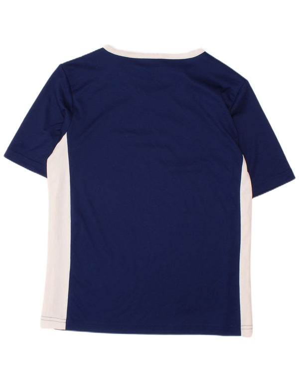 ADIDAS Boys Climalite T-Shirt Top 9-10 år Small Navy Blue Colourblock