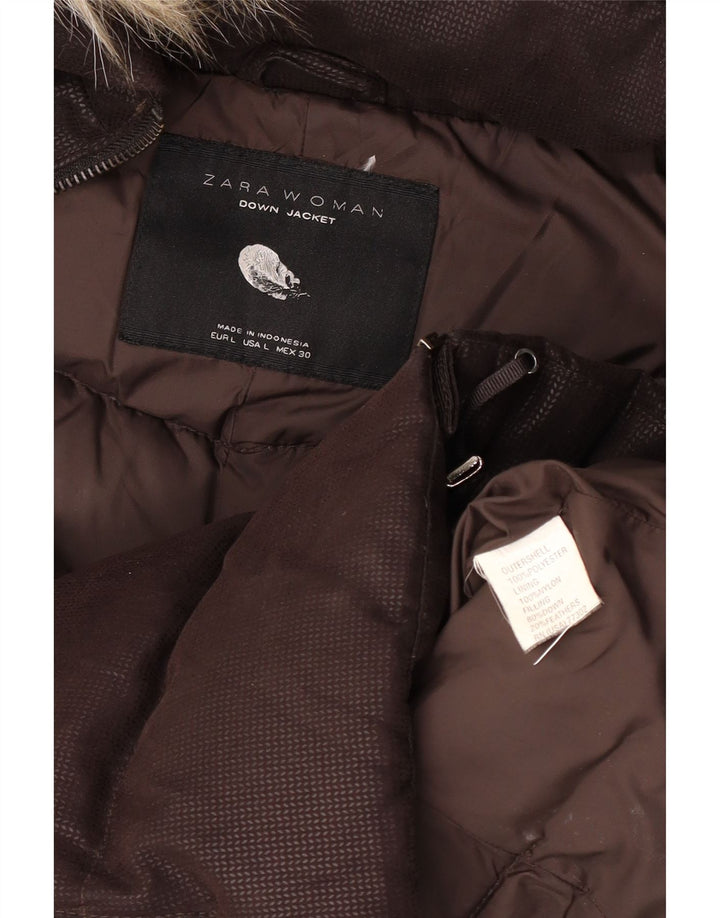 Zara hættejakke til kvinder UK 40 Stor brun polyester