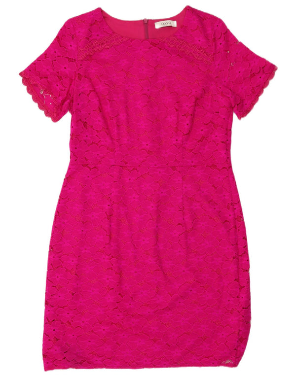 Oasis Womens Lace Sheath Dress UK 14 Large Pink Floral Polyamid