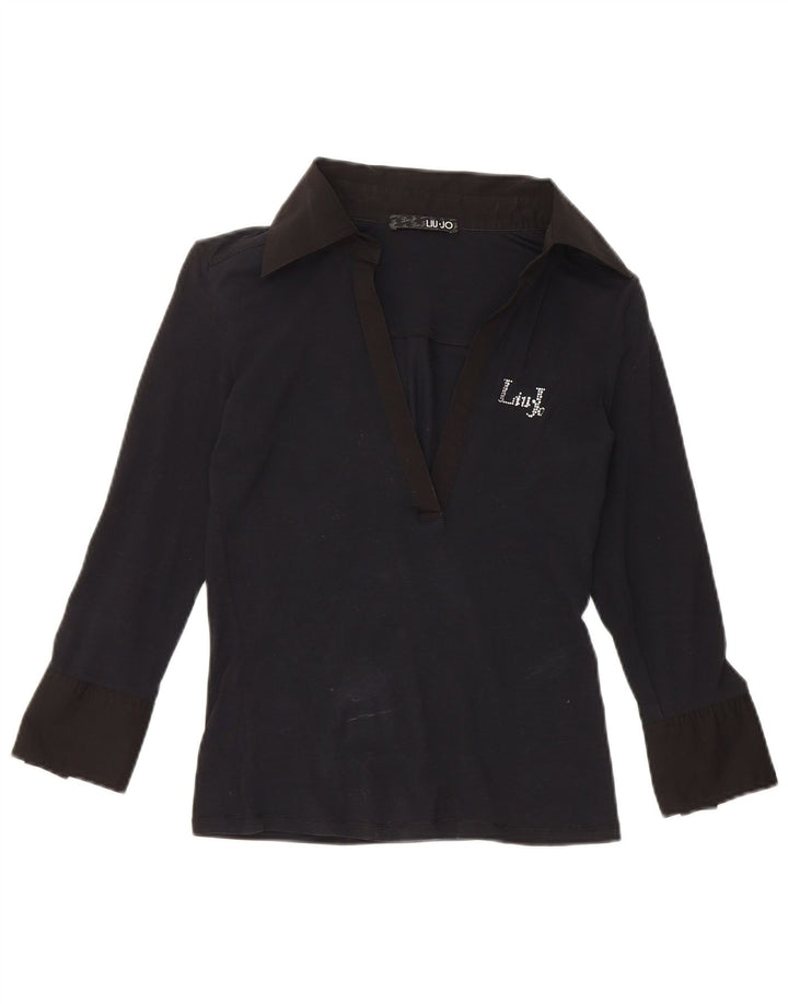 Liu Jo Dame Pullover 3/4-ærmet skjortebluse UK 8 Small Navy Blue