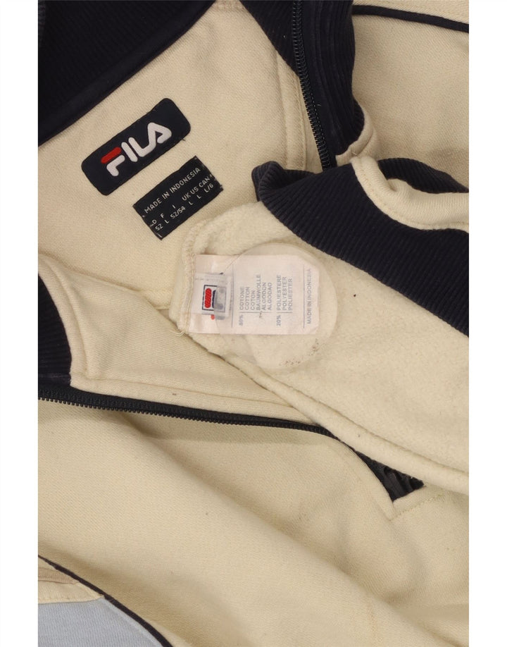 FILA Sweatshirt med lynlås til mænd Large Off White Colourblock Bomuld