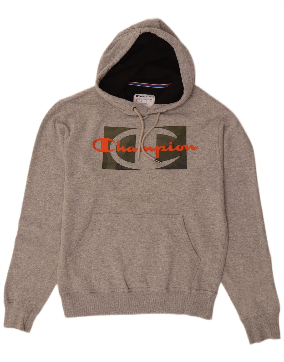 CHAMPION Mens Graphic Hoodie Jumper Small Grey Cotton