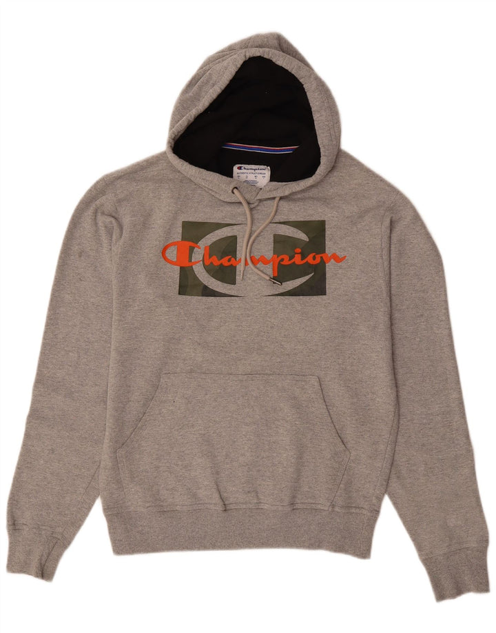 CHAMPION Mens Graphic Hoodie Jumper Small Grey Cotton