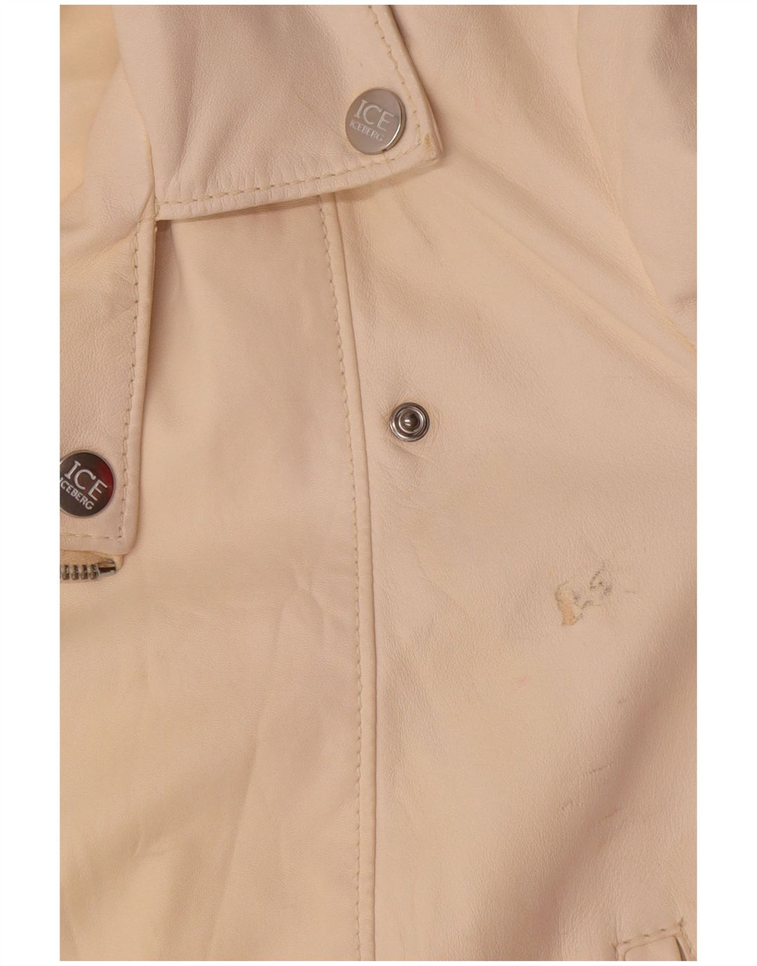 Iceberg Dame Læder Biker Jacket UK 14 Medium Off White Læder