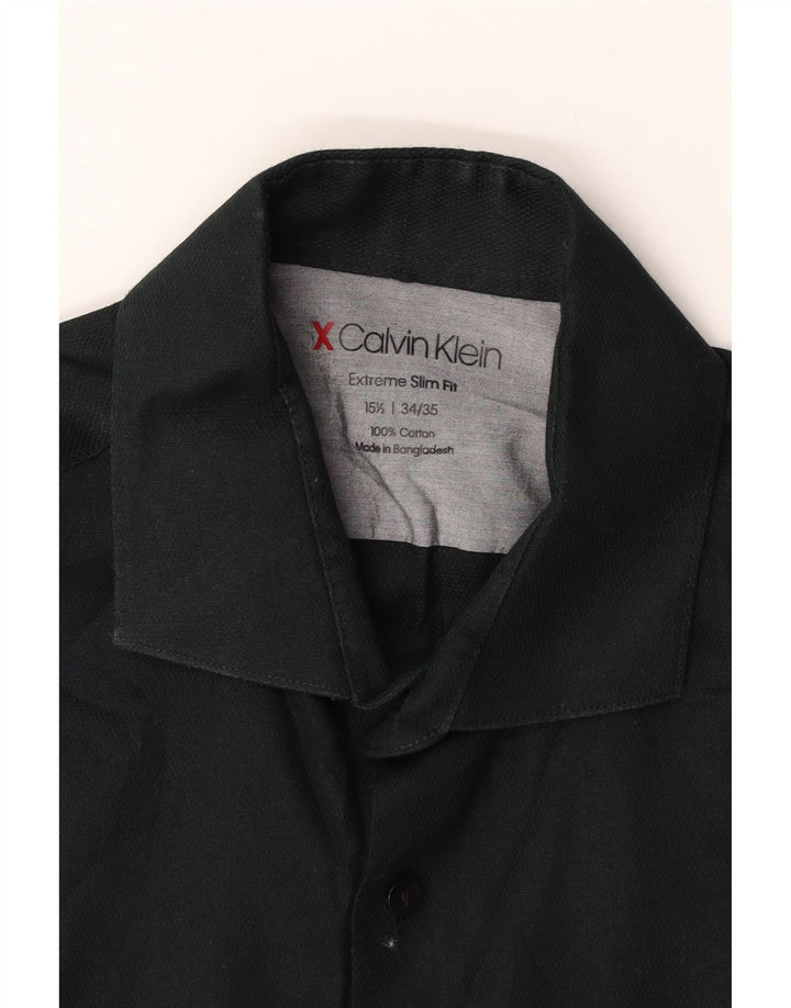 Calvin Klein Herre Extra Slim Fit Skjorte Størrelse 15 1/2 Medium Sort Bomuld