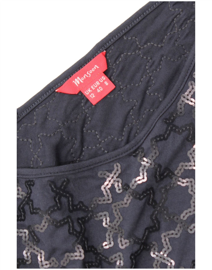 Monsoon Kvinder Kortærmet Skift Kjole UK 12 Medium Navy Blue Geometrisk