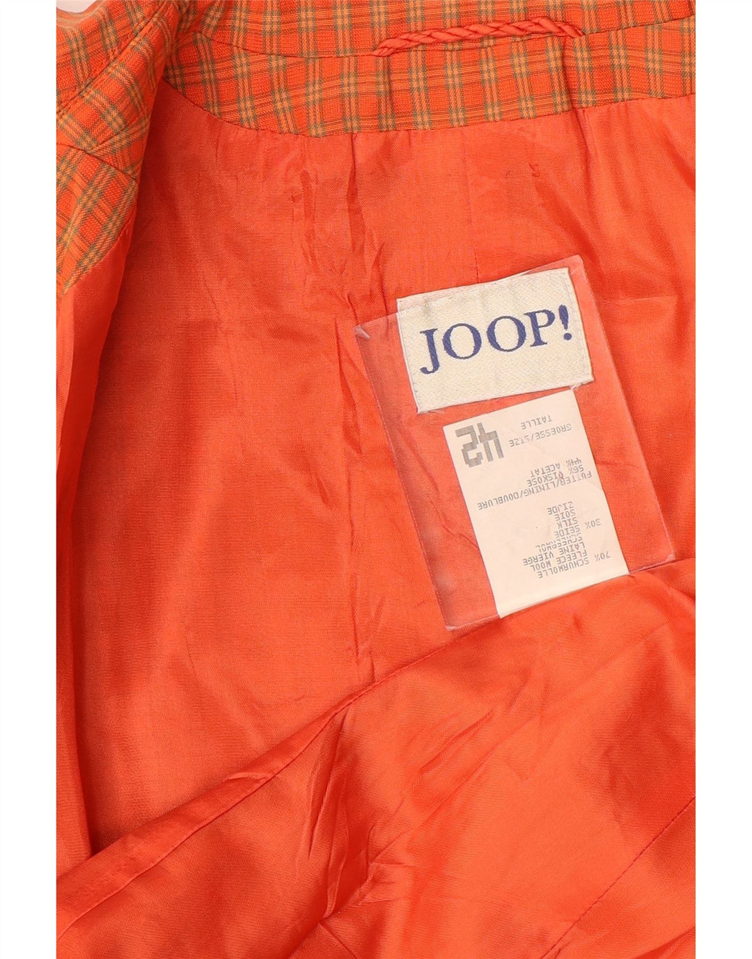 JOOP Dame Longline 4-knaps blazerjakke EU 42 Stor orange ternet uld