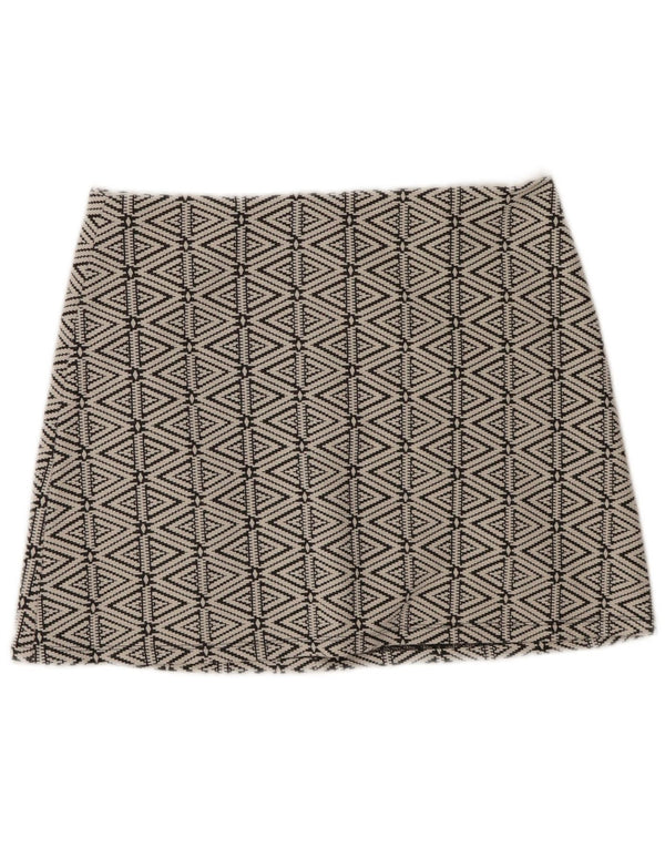 Topshop Dame Mini Nederdel UK 14 Large W34 Hvid Geometrisk Bomuld